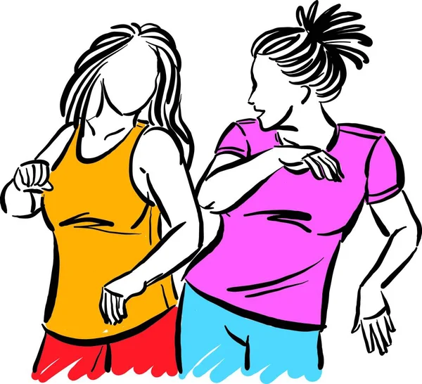 Zwei Tanzende Fitness Frauen Trainieren Gemeinsam Und Haben Spaß Der — Stockvektor