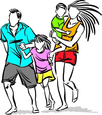 Yaz tatilinde plajda birlikte mutlu bir aile.