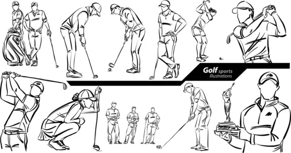 Golf Sports Profession Work Doodle Design Drawing Vector Illustration — Stockvektor