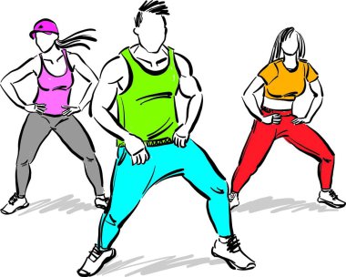 workout people fitness exercises dancing group of people together vector illustration