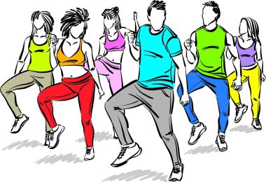 dancer together women men dancing fitness zumba vector illustration
