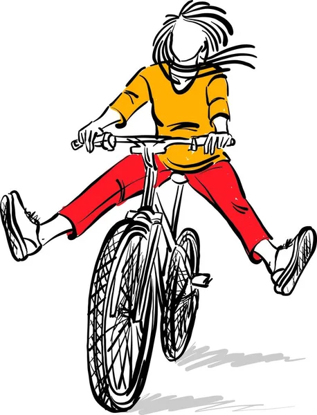Junge Frau Fahrrad Fahren Glücklich Freiheit Konzept Vektor Illustration — Stockvektor