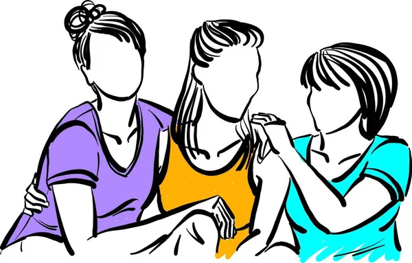 Tres Mujeres Juntas Feliz Concepto Amistad Vector Illustration Zip — Archivo Imágenes Vectoriales