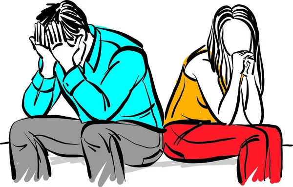 Pareja Hombre Mujer Triste Discusión Divorcio Estrés Concepto Vector Ilustración — Archivo Imágenes Vectoriales