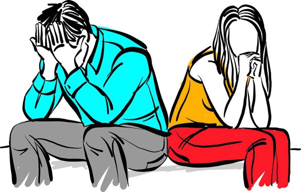 couple man and woman sad discussion divorce stress concept vector illustration