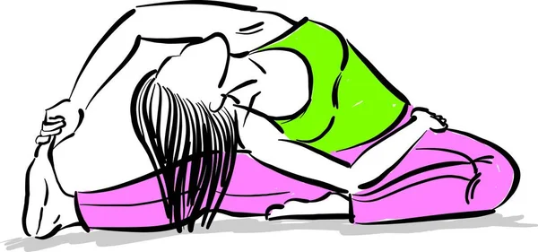 Fitness Vrouw Stretching Yoga Oefeningen Vector Illustratie — Stockvector