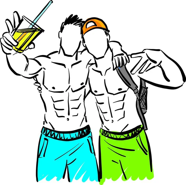 Two Men Friends Vacations Having Fun Holidays Friendship Concept Vector — Stock Vector