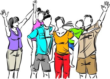 bir grup insan aile kavramı mutlu kutlama vektörü çizimi