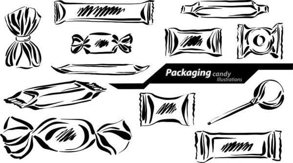 Pakete Von Süßigkeiten Marketing Produkte Pinselstrich Vektor Illustration — Stockvektor
