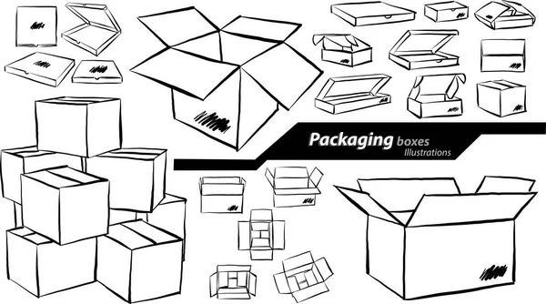Tipos Embalagens Caixas Pincel Curso Vetor Ilustração —  Vetores de Stock