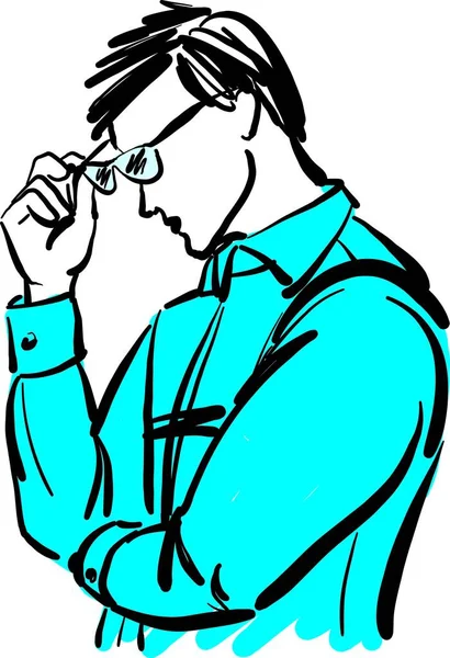 Cansado Triste Preocupado Estressado Homem Jovem Com Óculos Vetor Ilustração — Vetor de Stock