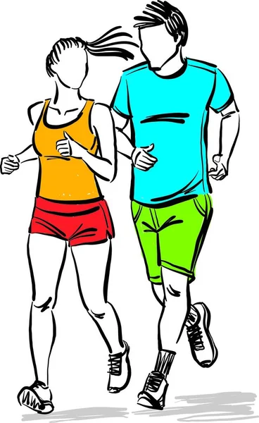 一对慢跑者男女健身的概念生活方式跑步者运动载体的说明 — 图库矢量图片