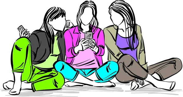 Группа Женщин Подруги Концепции Дружбы Весело Вместе Векторные Иллюстрации Стоковая Иллюстрация