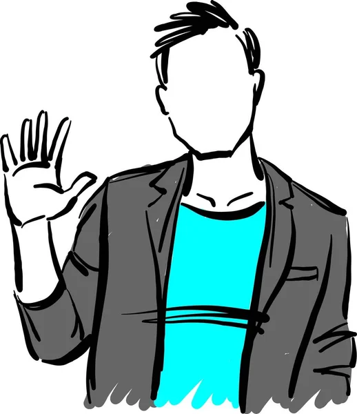 Man Guy Suit Raising Hand Hello Gesture Vector Illustration — Stock Vector