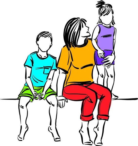 Heureux Famille Mère Enfants Fils Fille Mères Jour Ensemble Illustration — Image vectorielle