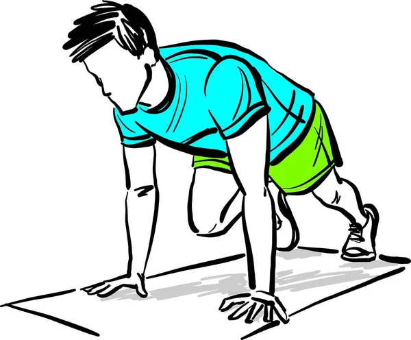 Mann Fitness Workout Kerl Übung Liegestütze Turnhalle Training Vektor Illustration — Stockvektor