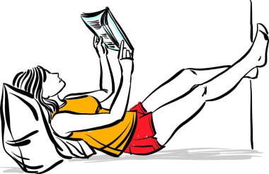 Güzel kadın bir kitap vektör Illustration okuma rahatlatıcı