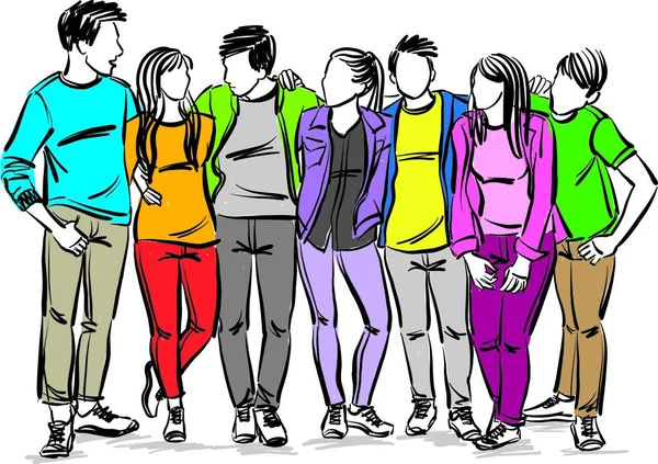 Grupo Adolescentes Estudiantes Juntos Equipo Concepto Amigos Amistad Vector Ilustración — Vector de stock