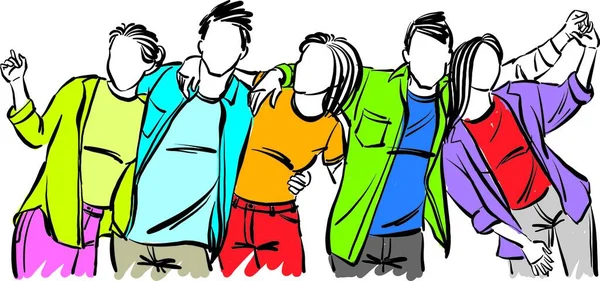 Grupo Amigos Adolescentes Estudiantes Juntos Equipo Concepto Amistad Vector Ilustración — Vector de stock
