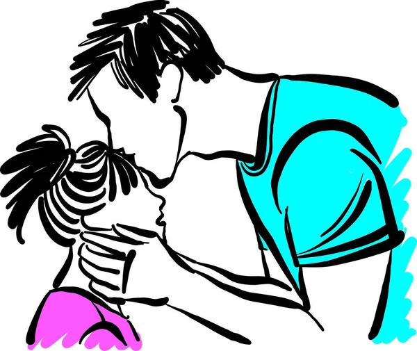 Vater Vater Küsst Vor Der Kleinen Tochter Liebe Eltern Vektor — Stockvektor