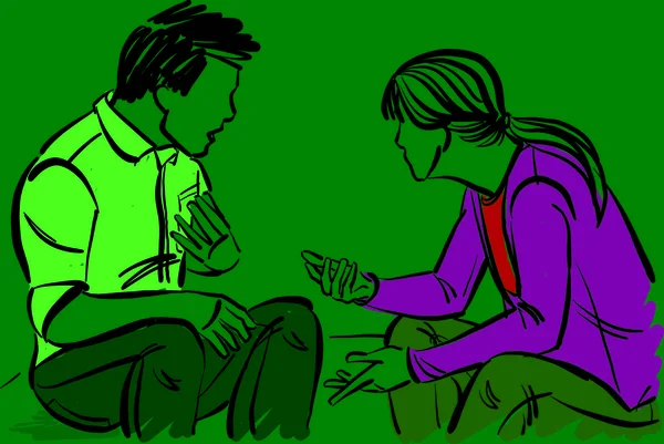 Couple Discuter Problèmes Parler Conversation Homme Femme Femme Femme Mari — Image vectorielle
