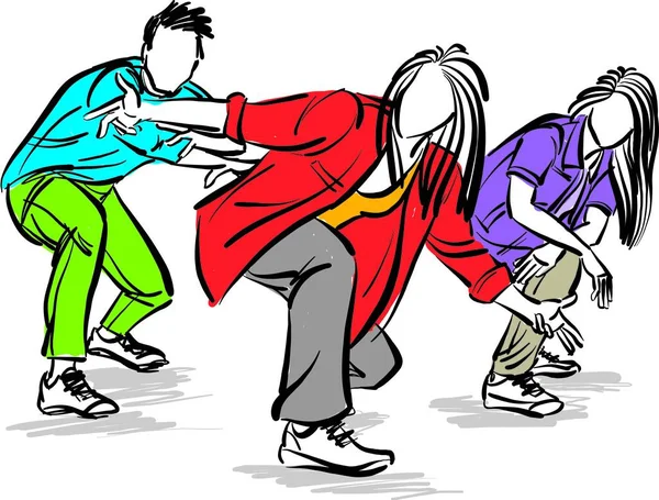 Danse Hiphop Danseurs Ensemble Danse Groupe Conditionnement Physique Illustration Vectorielle — Image vectorielle
