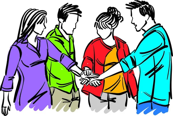 Teamarbeit Konzept Freundschaft Alle Zusammen Freunde Junge Leute Vektor Illustration — Stockvektor