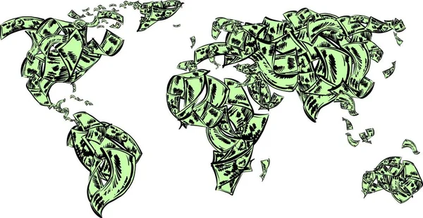 美元钞票货币概念和世界地图矢量图解 — 图库矢量图片