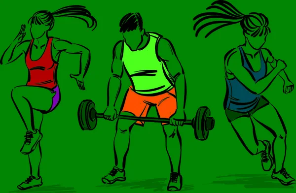 Fitness Menschen Freunde Trainieren Gemeinsam Gesunden Lebensstil Aktiver Lebensvektor Illustration — Stockvektor