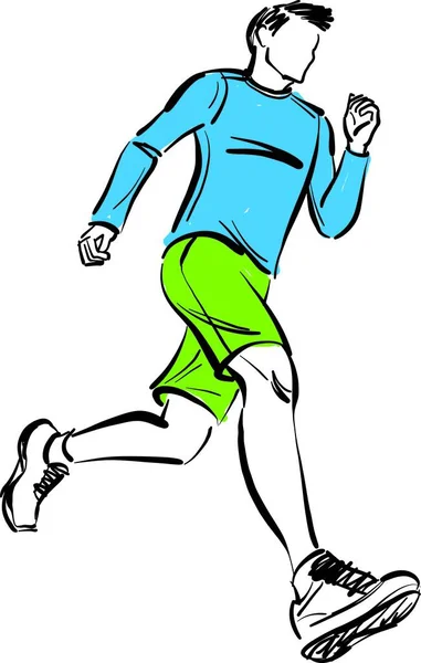 Hombre Corriendo Entrenamiento Fitness Joven Chico Vector Ilustración — Vector de stock