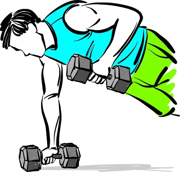 Άνθρωπος Προπόνηση Αλτήρες Fitness Guy Υγιή Άσκηση Αθλητική Έννοια Διάνυσμα — Διανυσματικό Αρχείο