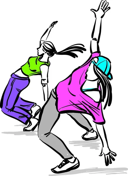 Bailarines Hip Hop Diseño Doodle Dibujo Vector Ilustración — Vector de stock