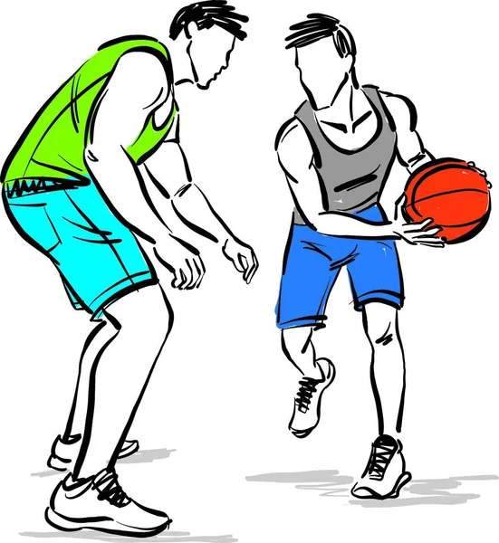 Basketballer Mit Ball Haben Spaß Beim Sport — Stockvektor