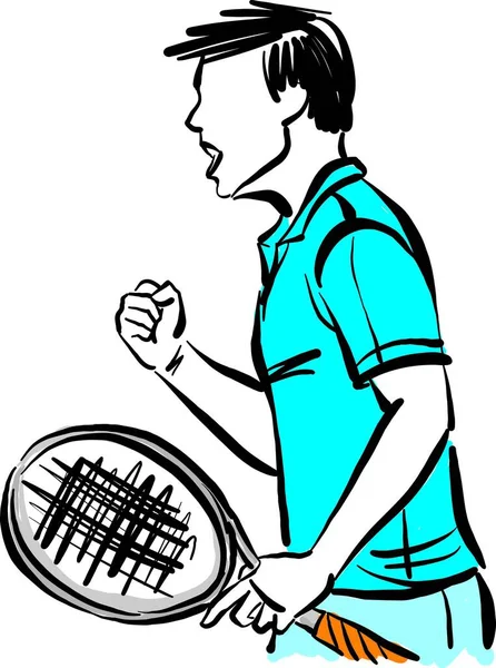 Tennis Spelare Skriker Seger Glad Sport Koncept Vektor Illustration — Stock vektor