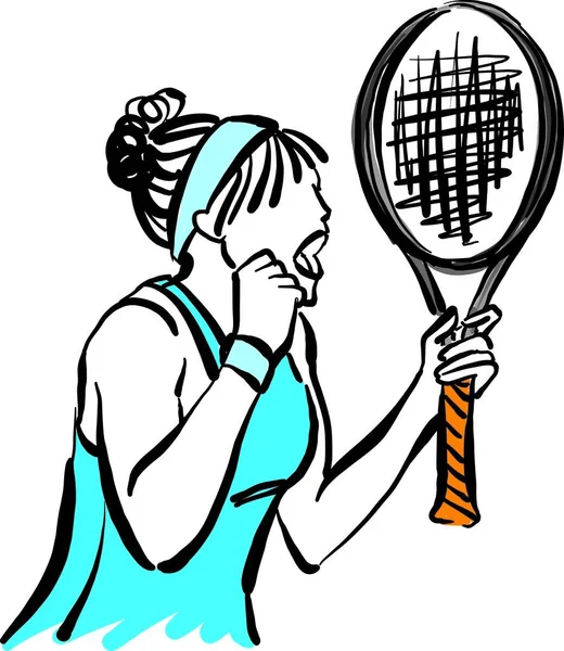 Tenis Mujer Jugador Gritando Victoria Deportes Felices Concepto Vector Ilustración — Archivo Imágenes Vectoriales
