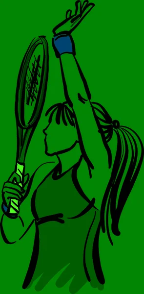 テニス女子選手ハイジェスチャー優勝ハッピースポーツコンセプトベクトルイラスト — ストックベクタ