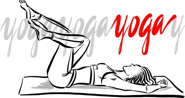 Jolie Femme Yoga Séance Remise Forme Pose Relaxant Lettrage Vecteur — Image vectorielle
