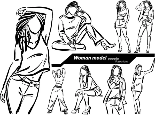 Mujer Modelo Personas Ilustración Modelado Vector Masculino Profesión Carrera Ilustración de stock