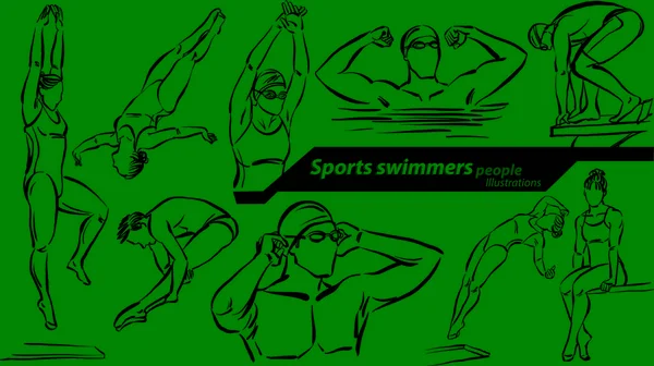 Nuotatore Persone Carriera Professione Lavoro Scarabocchio Design Disegno Vettore Illustrazione — Vettoriale Stock