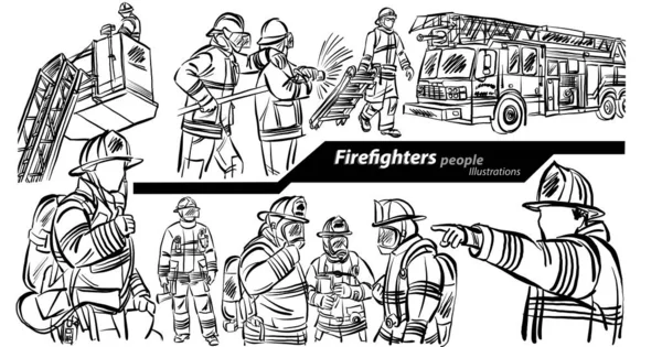 Пожарные Люди Профессия Работы Каракули Дизайн Рисунок Векторной Иллюстрации — стоковый вектор