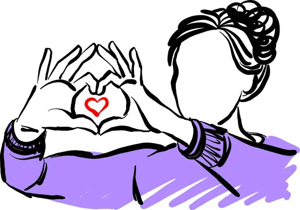 Forma Del Corazón Mujer Con Sus Manos Forma Gesto Amor Vectores de stock libres de derechos
