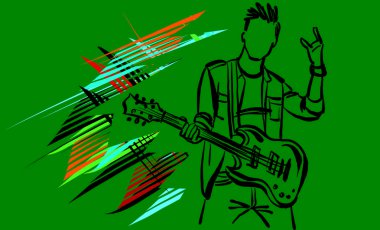 rockçı adam 5 fırça renginde müzik kariyeri karalama tasarımı çizim illüstrasyonu