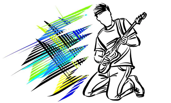 Rocker Man Escova Cor Música Carreira Profissão Trabalho Doodle Design — Vetor de Stock