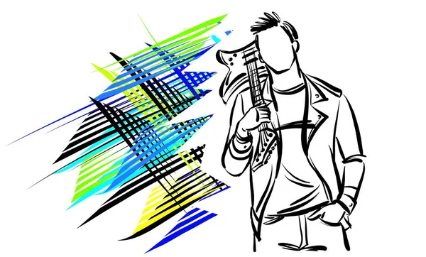 Rocker Mann Pinsel Farbe Musik Karriere Beruf Arbeit Doodle Design — Stockvektor