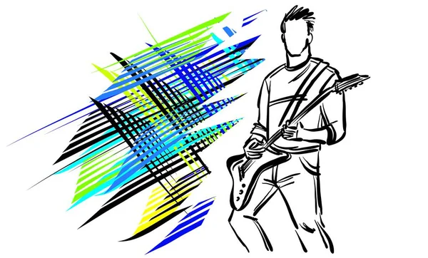 Rocker Mann Pinsel Farbe Musik Karriere Beruf Arbeit Doodle Design — Stockvektor