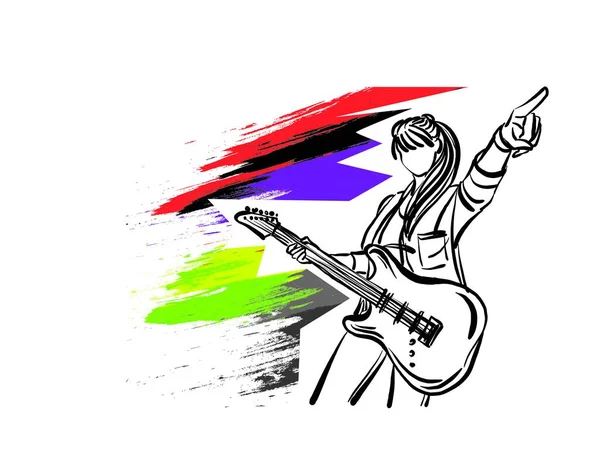 摇滚歌手8彩刷年轻女子音乐职业工作涂鸦设计图矢量插图 — 图库矢量图片