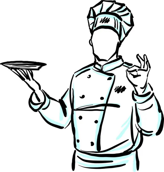 Chef Cooker Profession Work Doodle Design Drawing Vector Illustration — Stock Vector