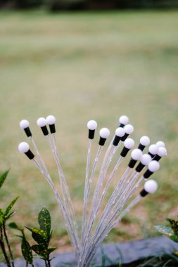 Bitki şeklinde tasarlanmış bir bahçe lambası, doğal ortamla kusursuz bir şekilde harmanlanarak büyüleyici bir açık hava ortamı yaratıyor..