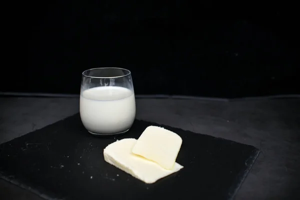 Melkproducten Zwarte Achtergrond — Stockfoto