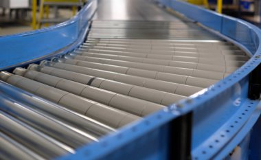 Conveyor belt inside a manufacturing site or distribution warehouse clipart